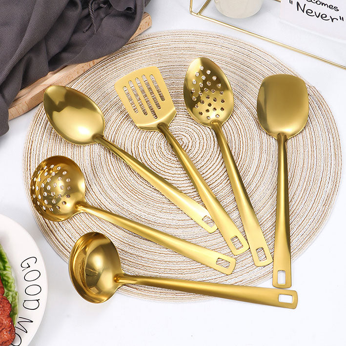 Elegant Gold Kitchen Utensils – Soup & Colander Spoon Set