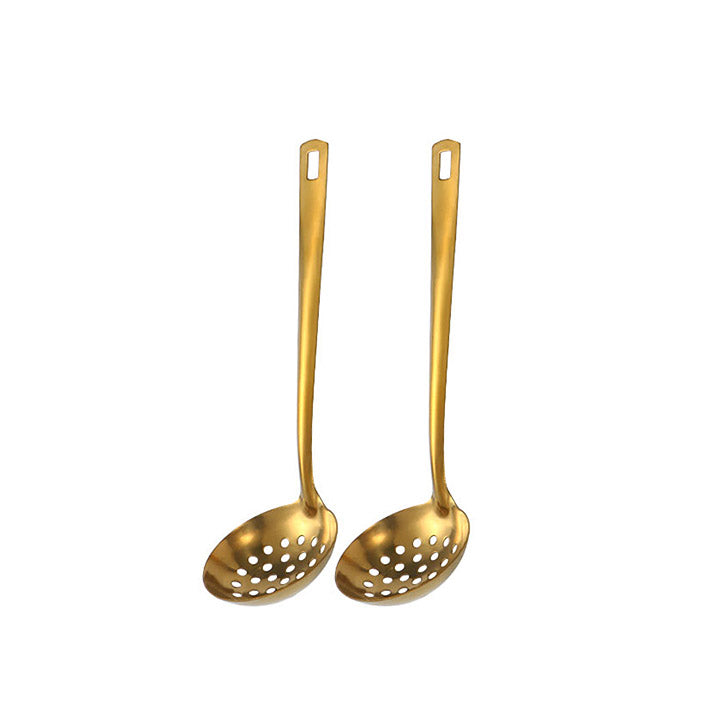 Elegant Gold Kitchen Utensils – Soup & Colander Spoon Set