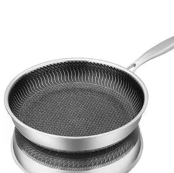 Close-up of 316 stainless steel Honeycomb Frying Pan