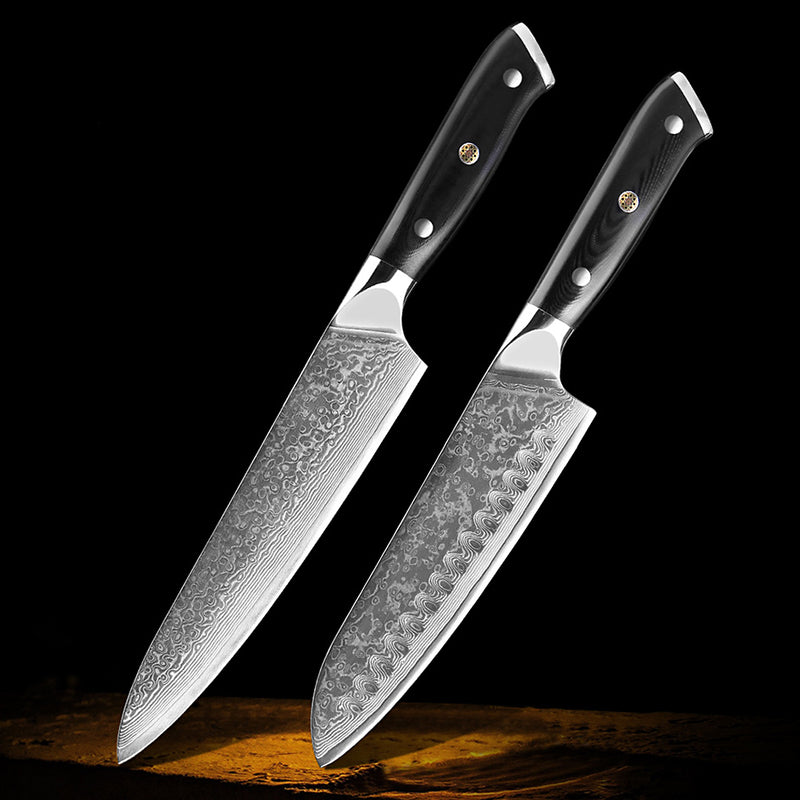 Professional Damascus Kitchen Knife Set - Green Grill