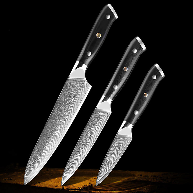 Professional Damascus Kitchen Knife Set - Green Grill