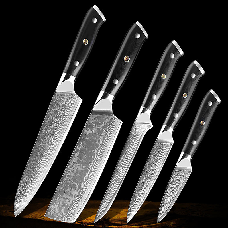 Professional Damascus Kitchen Knife Set - Green Grill