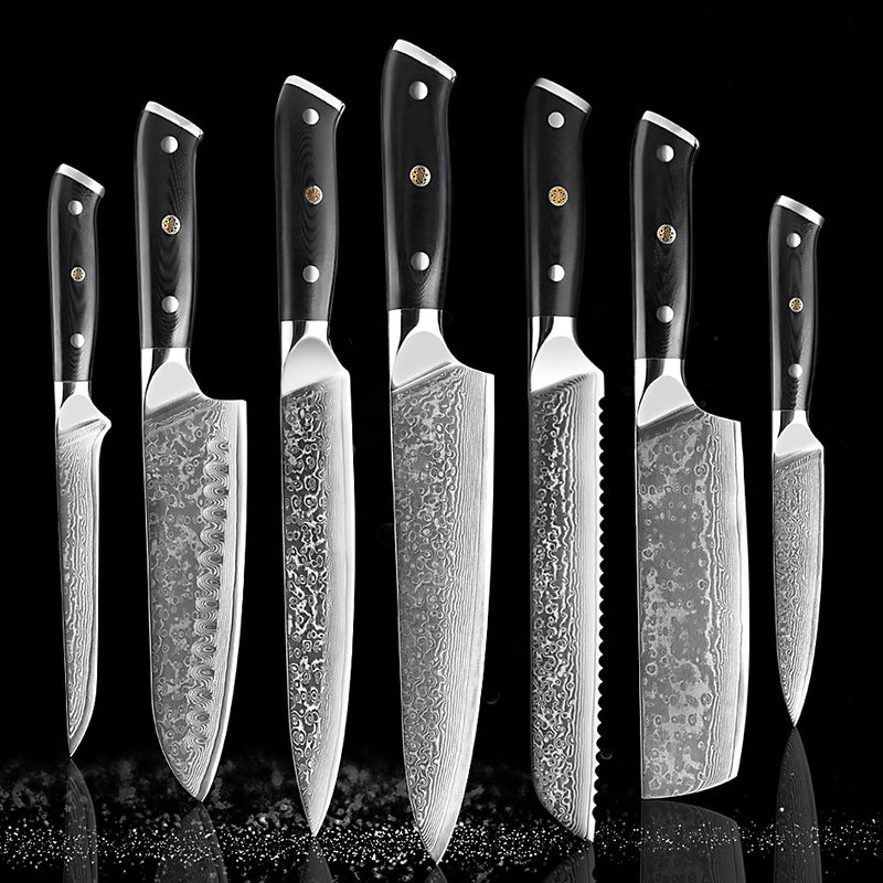 Professional Damascus Kitchen Knife Set - Green Grill