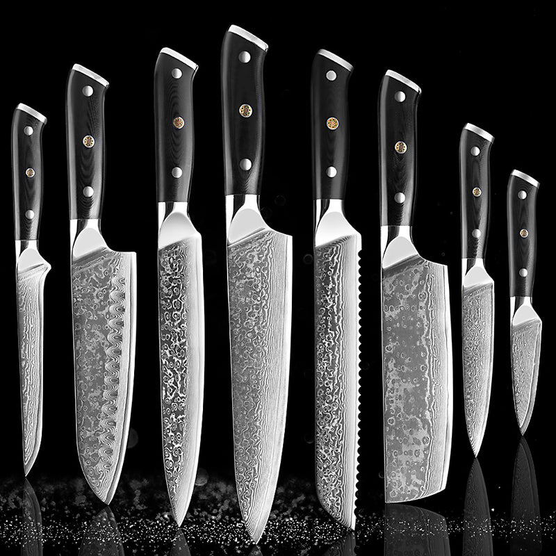 Professional Damascus Kitchen Knife Set - Green Grill