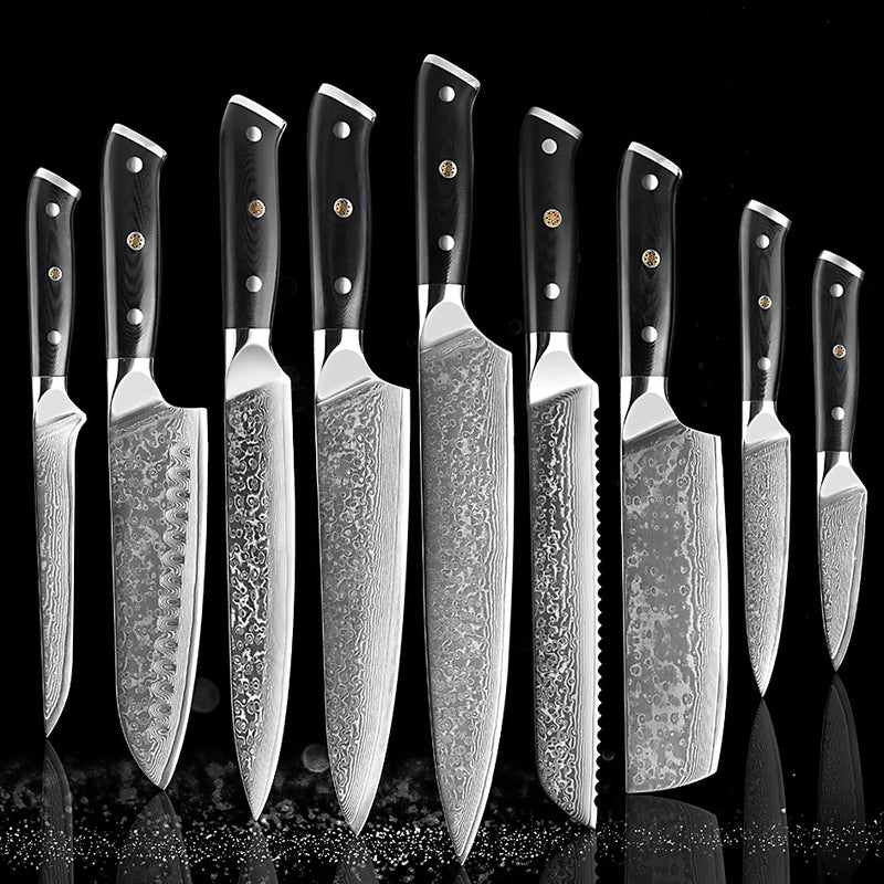 Professional Damascus Kitchen Knife Set - Green Grill